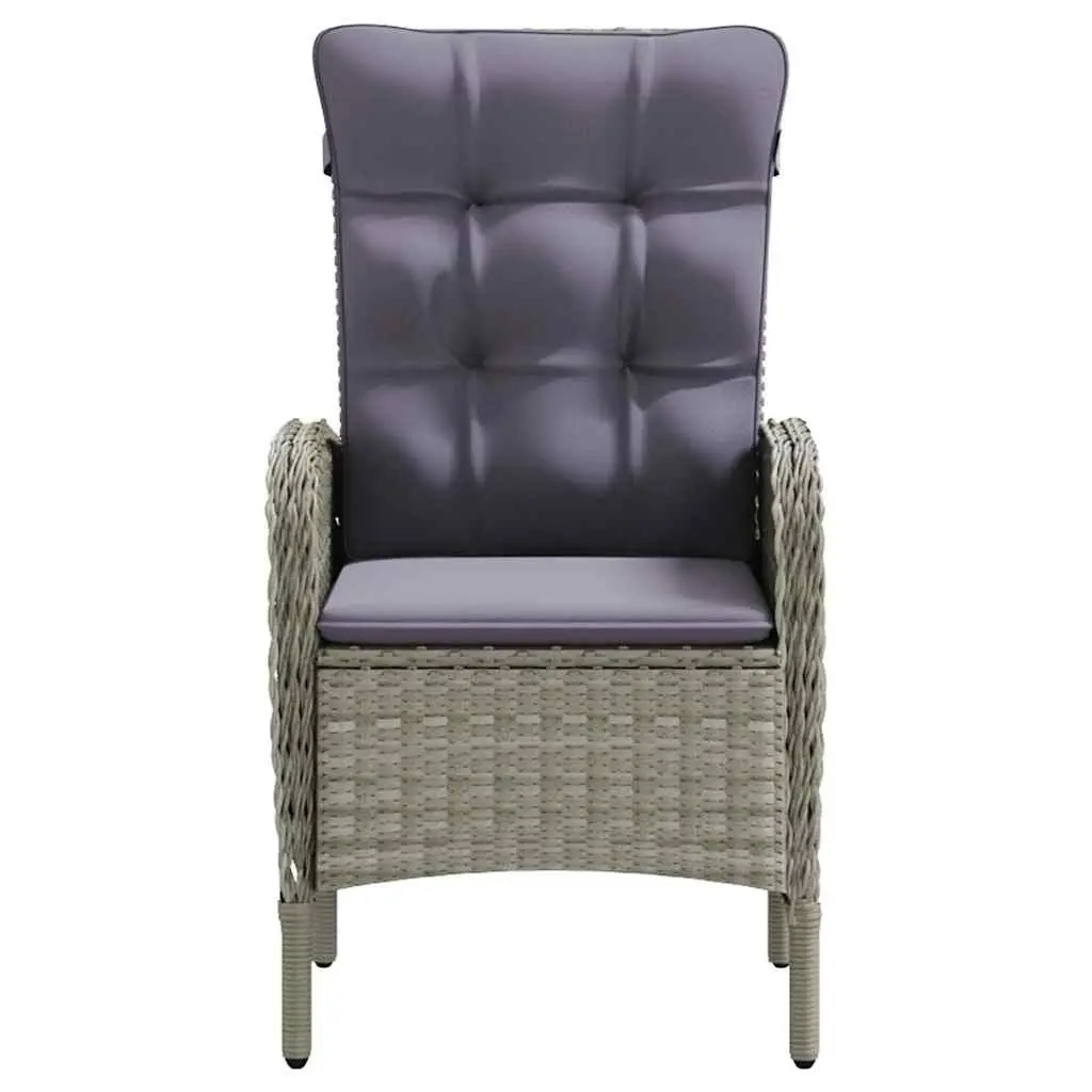 Outdoor Dining Set 3 Piece Grey Glass Table Rattan Chairs with Cushions