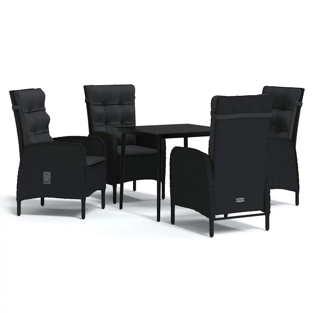 Outdoor Dining Set 5 Piece Garden Furniture with Cushions Black Steel Rattan