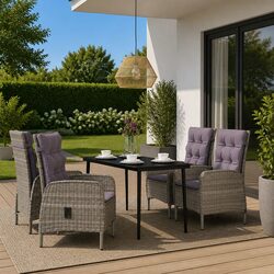 Outdoor Dining Set 5 Piece with Cushions Glass Table Steel Frame Grey Black