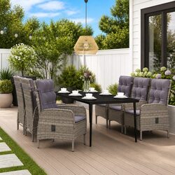 Garden Dining Set 7 Piece Outdoor Furniture Table Chairs Cushions Grey Black