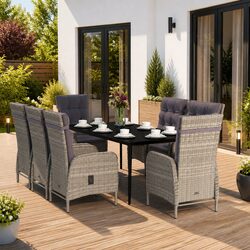 Garden Dining Set 9 Piece Outdoor Furniture with Cushions Grey Black