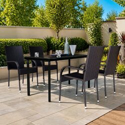 Outdoor Dining Set 5 Piece Black Steel Frame Glass Top Patio Furniture
