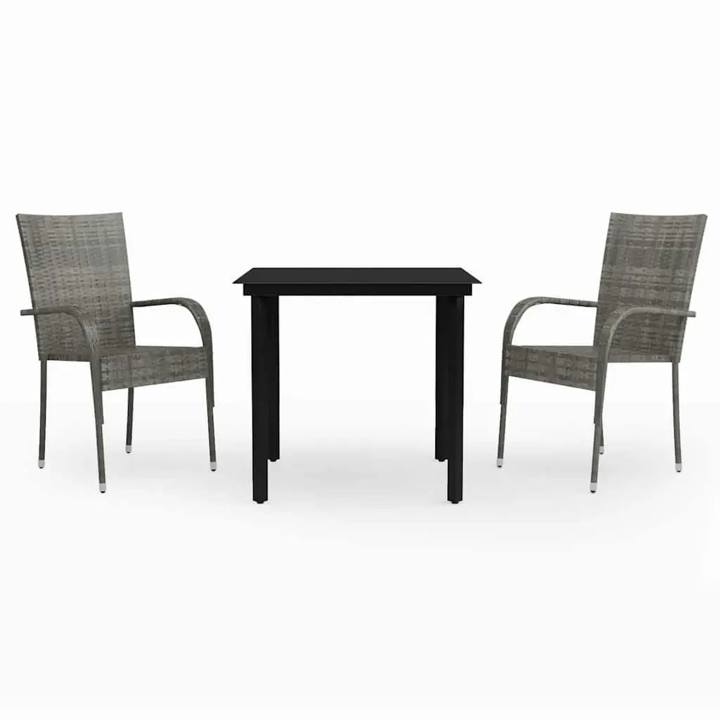 Outdoor Dining Set 3 Piece Garden Table Chairs Grey Black Patio Furniture