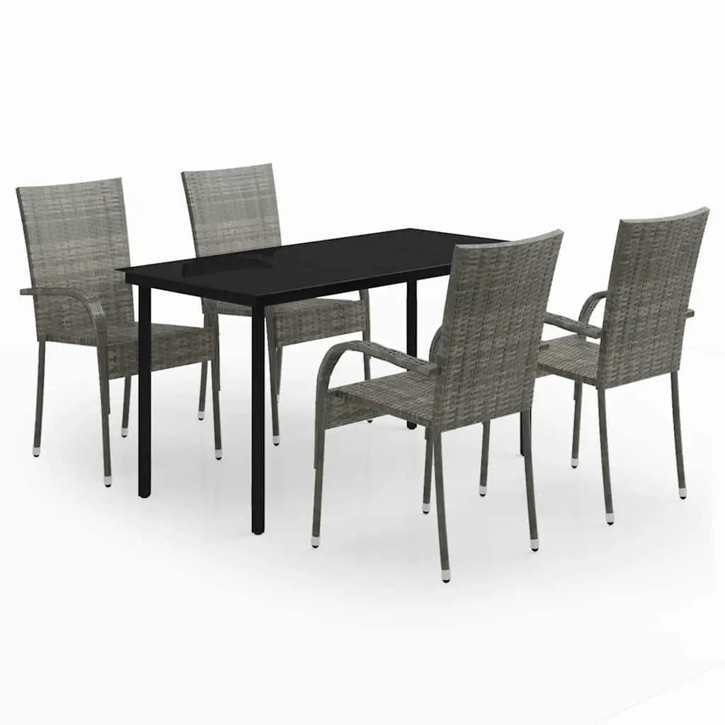 5 Piece Outdoor Dining Set Grey Black Garden Furniture Patio Table Chairs