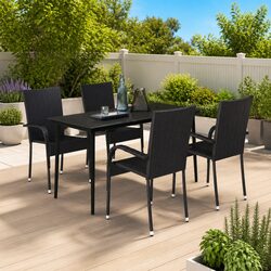 Garden Dining Set 5 Piece Outdoor Furniture Black Steel Rattan Chairs Glass