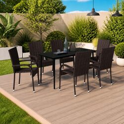 Outdoor Garden Dining Set 7 Piece Patio Table Chairs Brown Rattan Furniture