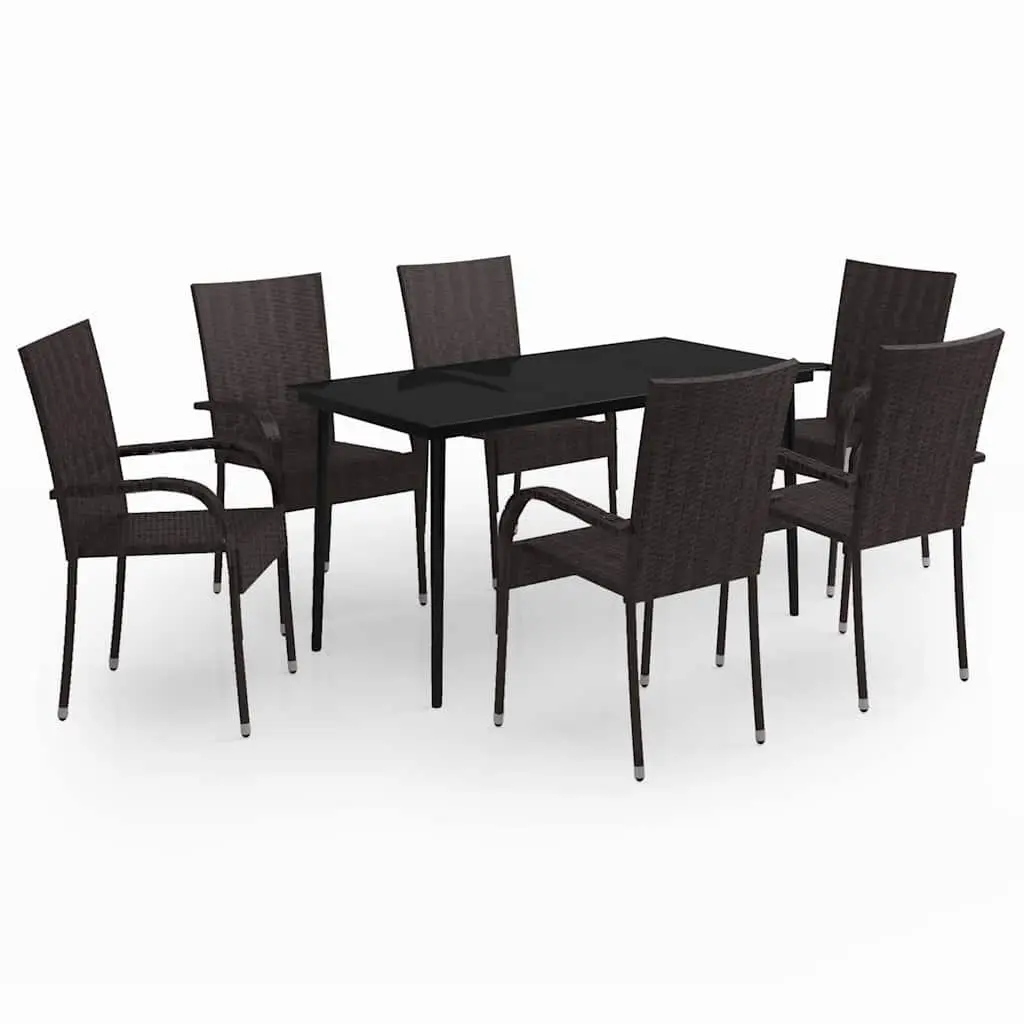 Outdoor Garden Dining Set 7 Piece Brown Rattan Patio Table Chairs
