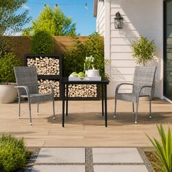 Garden Dining Set 3 Piece Outdoor Furniture Table Chairs Grey Black