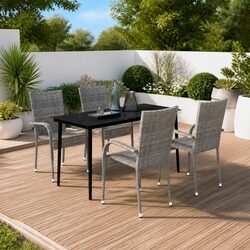 Outdoor Garden Dining Set 5 Piece Table Chairs Grey Black Patio Furniture