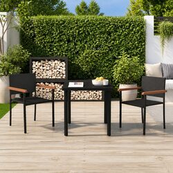 Garden Dining Set 3 Piece Black Outdoor Patio Furniture Table Chairs Rattan