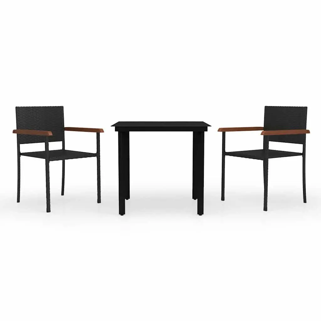 Garden Dining Set 3 Piece Black Outdoor Patio Furniture Table Chairs Rattan