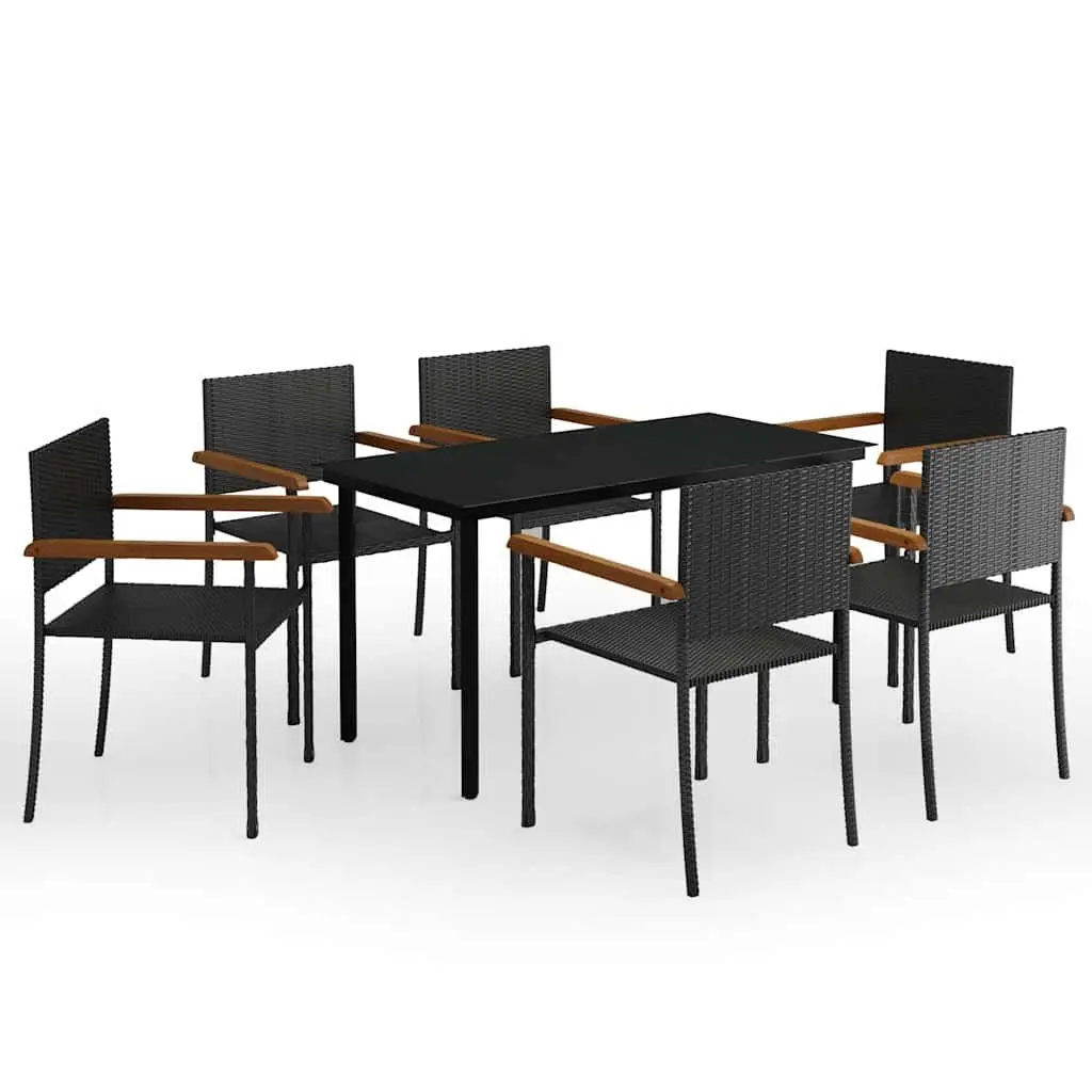 7 Piece Outdoor Dining Set Black Garden Furniture Table Chairs Patio Rattan