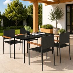 5 Piece Garden Dining Set Black Outdoor Patio Furniture Table Chairs