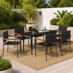 7 Piece Outdoor Garden Dining Set Black Patio Furniture Table Chairs Rattan