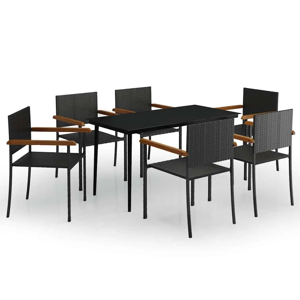 7 Piece Outdoor Garden Dining Set Black Patio Furniture Table Chairs Rattan