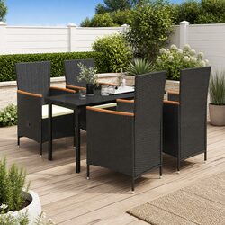 5 Piece Garden Dining Set Outdoor Patio Furniture Black Steel Rattan Chairs