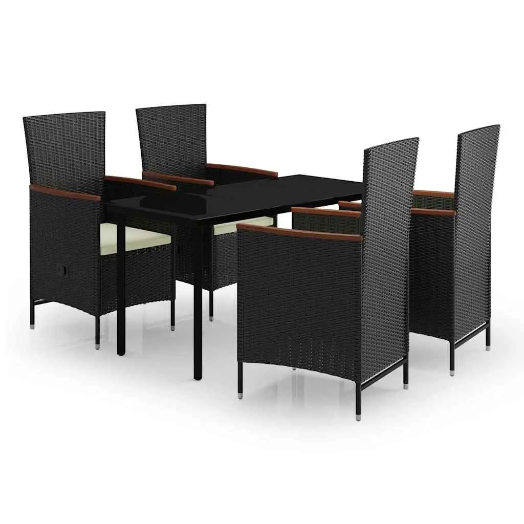 5 Piece Garden Dining Set Outdoor Patio Furniture Black Steel Rattan Chairs