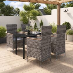 5 Piece Garden Dining Set Outdoor Patio Furniture with Cushions Grey Rattan