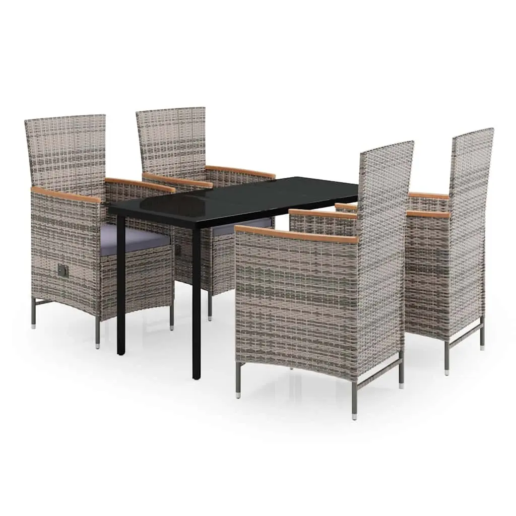 5 Piece Garden Dining Set Outdoor Patio Furniture Grey Rattan Cushions