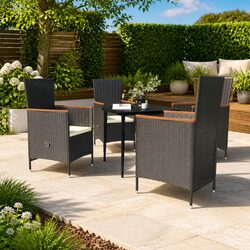 5 Piece Garden Dining Set Outdoor Furniture Black Rattan Chairs Glass Table