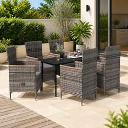 Garden Dining Set 7 Piece Outdoor Furniture Patio Table Chairs Cushions Grey