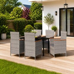 7 Piece Garden Dining Set Grey Outdoor Patio Furniture Rattan Chairs Table