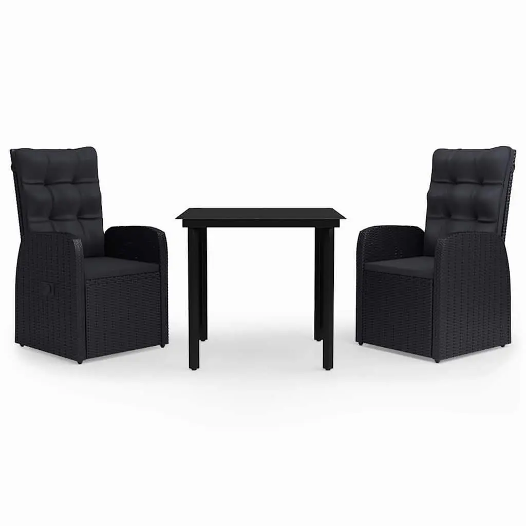 3 Piece Outdoor Garden Dining Set Black Chairs Table with Cushions Patio
