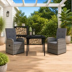 Garden Dining Set 3 Piece Outdoor Furniture Table Chairs Cushions Grey Patio