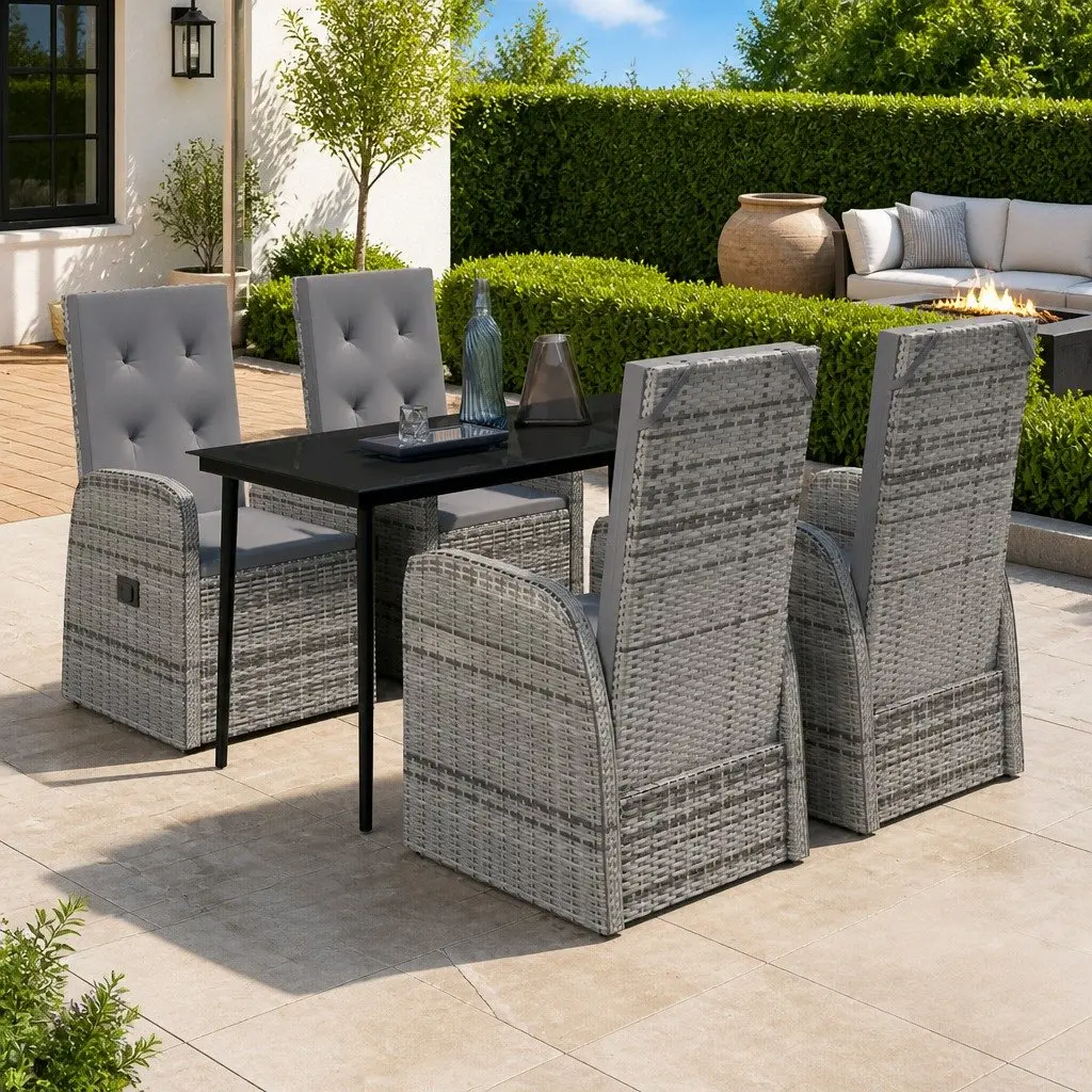 5 Piece Garden Dining Set Grey Outdoor Patio Furniture Table Chairs Cushions