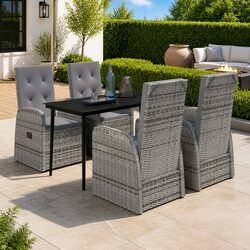 5 Piece Garden Dining Set Grey Outdoor Patio Furniture Table Chairs Cushions