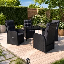 5 Piece Outdoor Garden Dining Set with Cushions Steel Frame Rattan Chairs Black