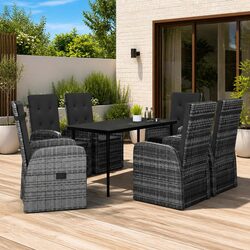 Garden Dining Set 7 Piece Outdoor Furniture Grey Patio Chairs Table with
