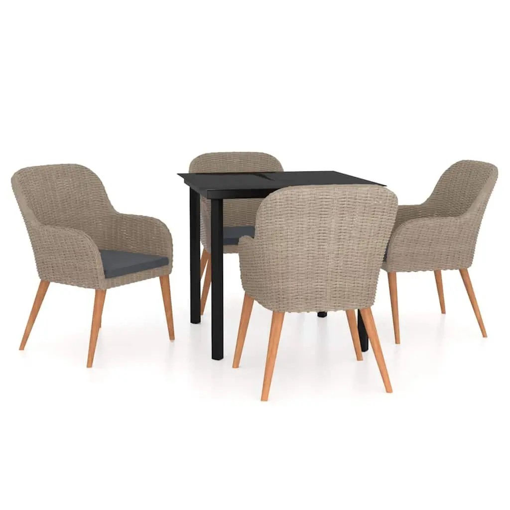 Garden Dining Set 5 Piece Outdoor Furniture Brown with Cushions Patio Table
