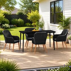 5 Piece Garden Dining Set Black Outdoor Patio Table Chairs with Cushions