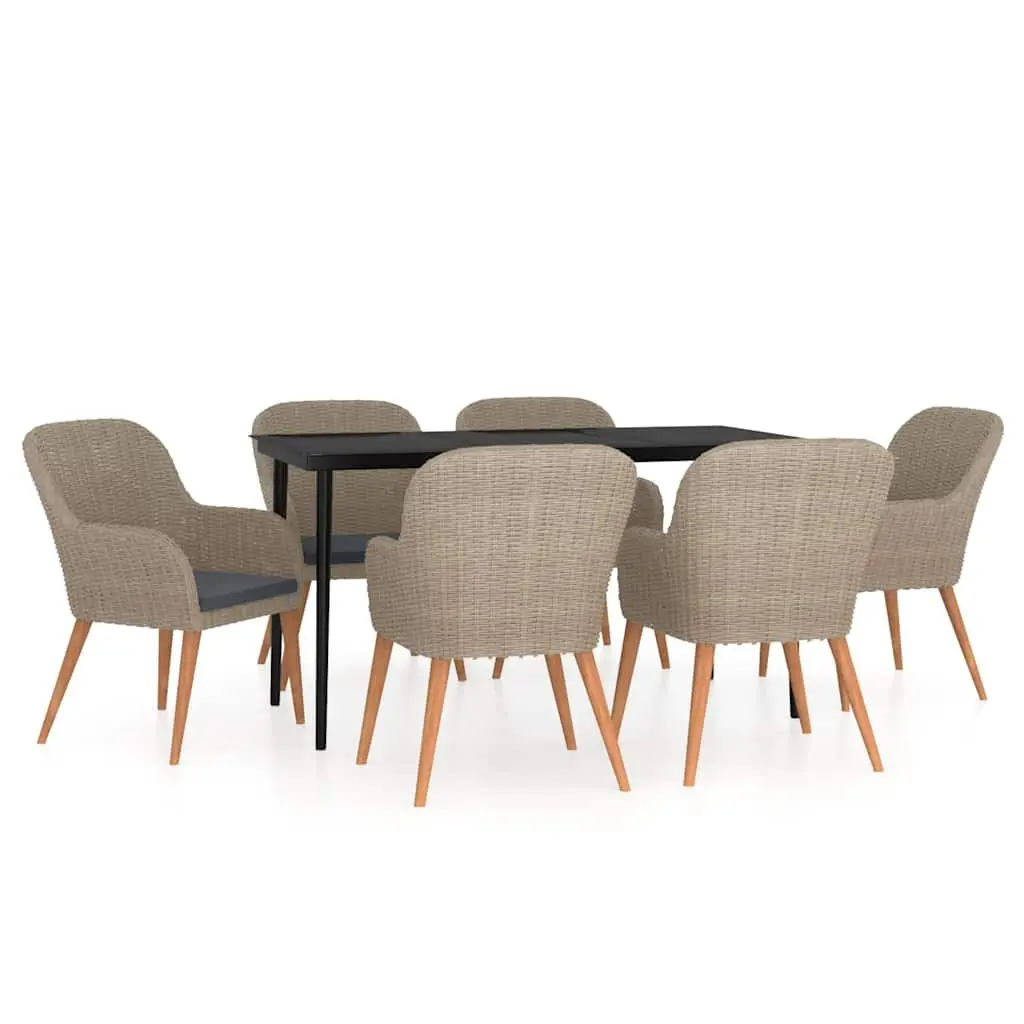7 Piece Garden Dining Set with Cushions Brown Outdoor Furniture Patio Chair