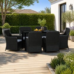 7 Piece Garden Dining Set Outdoor Patio Furniture Black Rattan Chairs Table