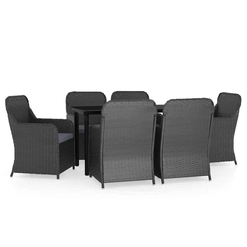 7 Piece Garden Dining Set Outdoor Patio Furniture Black Rattan Chairs Glass Table
