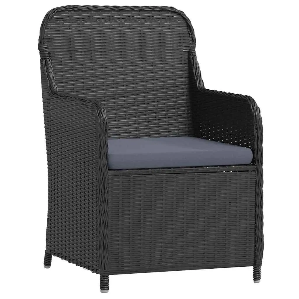 5 Piece Outdoor Dining Set Black Powder-Coated Steel Frame Water-Resistant PE Rattan Chairs with Cushions Glass Tabletop