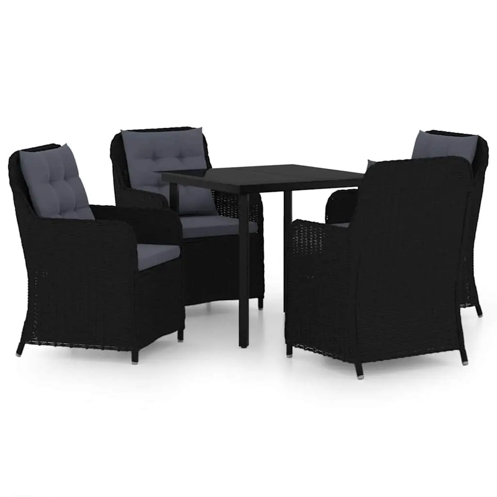 Garden Dining Set 5 Piece Outdoor Furniture Black Glass Table Patio Chair