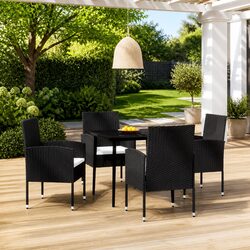 Garden Dining Set 5 Piece Outdoor Furniture Black Steel Frame Glass Table Chairs