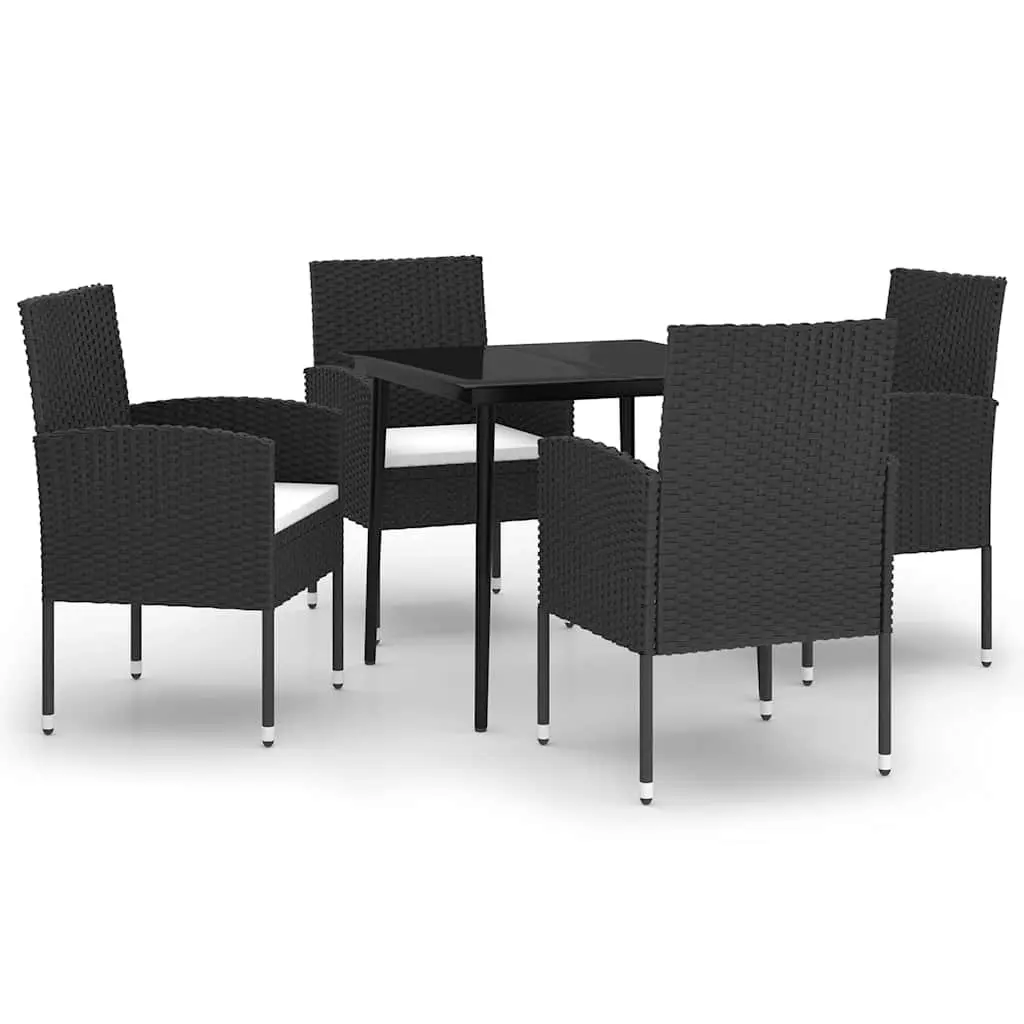 Garden Dining Set 5 Piece Outdoor Furniture Black Steel Frame Glass Table and PE Rattan Chairs
