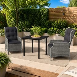 Garden Dining Set 3 Piece Outdoor Furniture Grey Reclining Chairs Glass Table