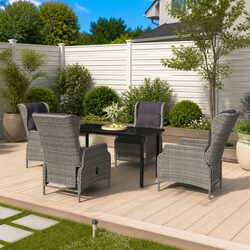 5 Piece Garden Dining Set Outdoor Reclining Chairs Glass Table Grey Patio
