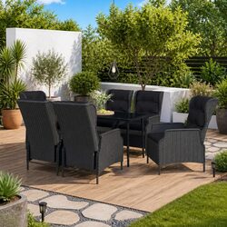 Outdoor Garden Dining Set 7 Piece Grey Rattan Chairs Glass Table Patio Furniture