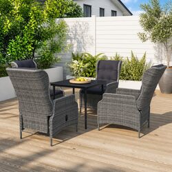 Garden Dining Set 5 Piece Outdoor Furniture Grey Reclining Chairs Glass Table