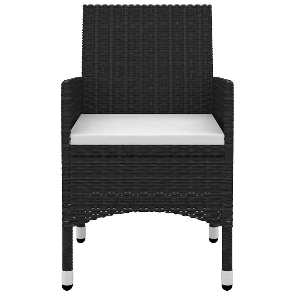 Outdoor Dining Set 3 Piece Garden Furniture Black PE Rattan Glass Table Chairs