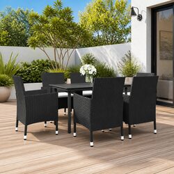 7 Piece Outdoor Dining Set Poly Rattan Glass Table Chairs Garden Furniture Black
