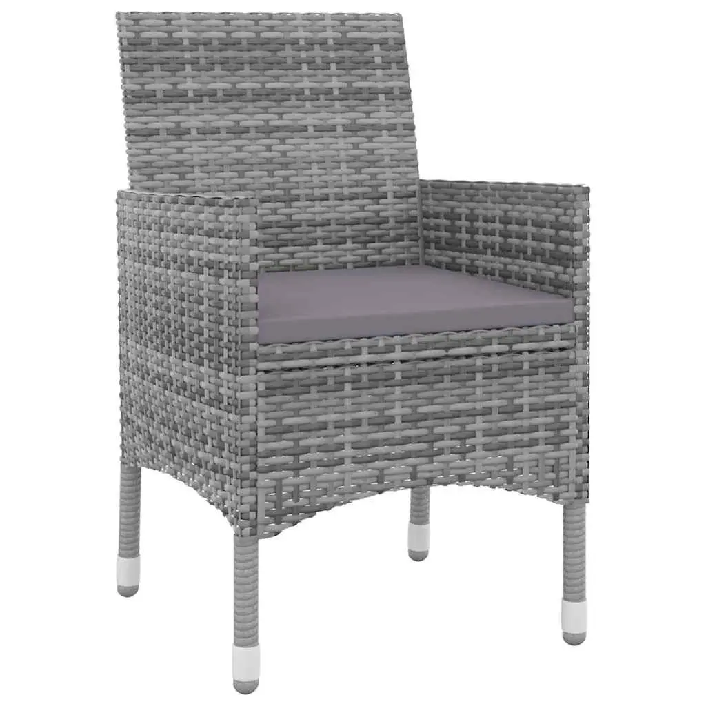 3 Piece Outdoor Garden Dining Set Glass Table Rattan Chairs Grey