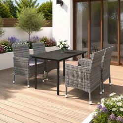5 Piece Outdoor Dining Set Glass Table PE Rattan Chairs Garden Furniture Grey
