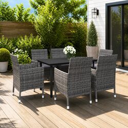 Garden Dining Set 7 Piece Outdoor Furniture Poly Rattan Glass Table Chairs Grey